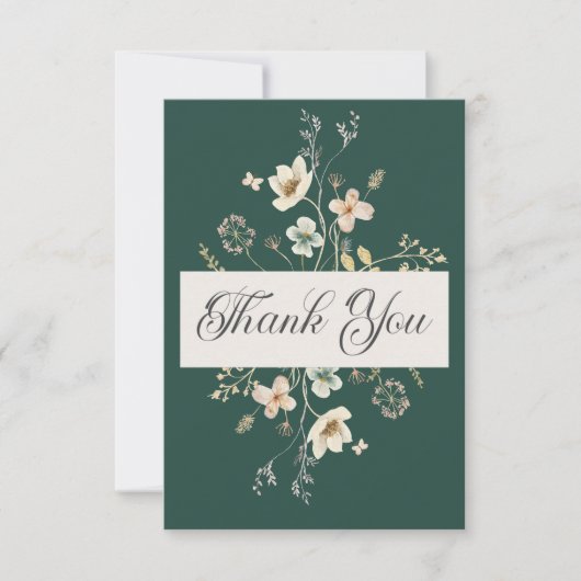 ワイルドフラワー素朴フレームエメラルドグリーン結婚ズ サンキューカード (正面)