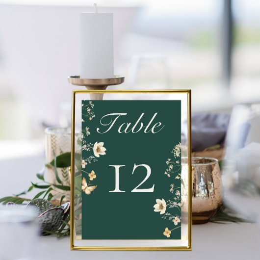 ワイルドフラワー素朴フレームエメラルドグリーン結婚ズ テーブルナンバー