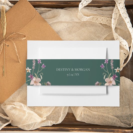 ワイルドフラワー素朴フレームエメラルドグリーン結婚ズ 招待状ベリーバンド
