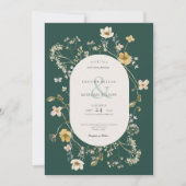 ワイルドフラワー素朴フレームエメラルドグリーン 招待状 (正面)