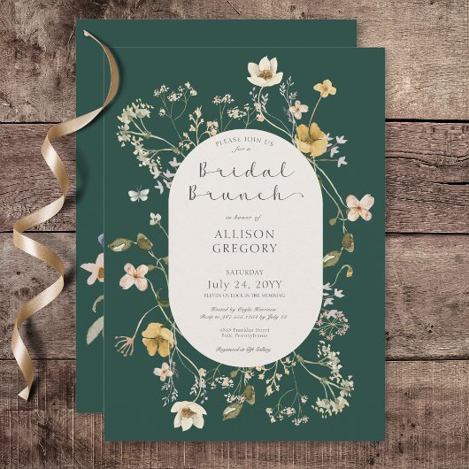 ワイルドフラワー素朴フレームグリーンブライダルブランチ 招待状
