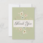 ワイルドフラワー素朴フレームセージ緑結婚の サンキューカード (正面)