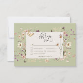 ワイルドフラワー素朴フレームセージ緑 出欠カード (正面)