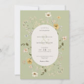 ワイルドフラワー素朴フレームセージ緑 招待状 (正面)