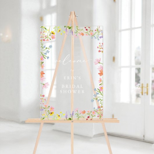 ワイルドフラワー素朴フレームブライダルシャワーへようこそ アクリルサイン