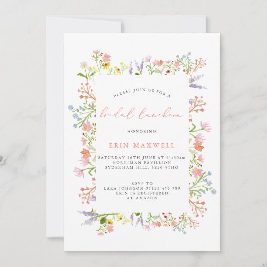 ワイルドフラワー素朴フレームブライダル昼食会 招待状 (正面)