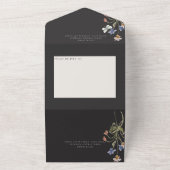 ワイルドフラワー素朴フレームブラックQRコード オールインワン招待状 (外側)