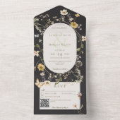 ワイルドフラワー素朴フレームブラックQRコード オールインワン招待状 (内側)
