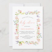 ワイルドフラワー素朴フレームベビースシャワー招待状 招待状 (正面)