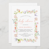 ワイルドフラワー素朴フレームベビースシャワー招待状 招待状 (正面/裏面)