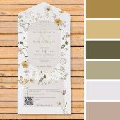 ワイルドフラワー素朴フレームホワイトQRコード オールインワン招待状