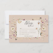 ワイルドフラワー素朴フレーム赤面ピンク 出欠カード (正面)