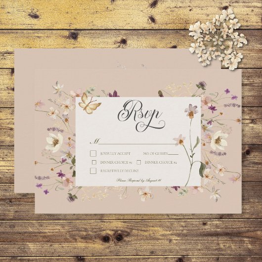 ワイルドフラワー素朴フレーム赤面ピンク 出欠カード