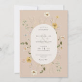 ワイルドフラワー素朴フレーム赤面ピンク 招待状 (正面)