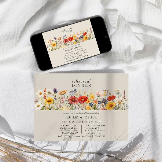 ワイルドフラワー素朴フローラのリハ結婚ーサルディナー 招待状