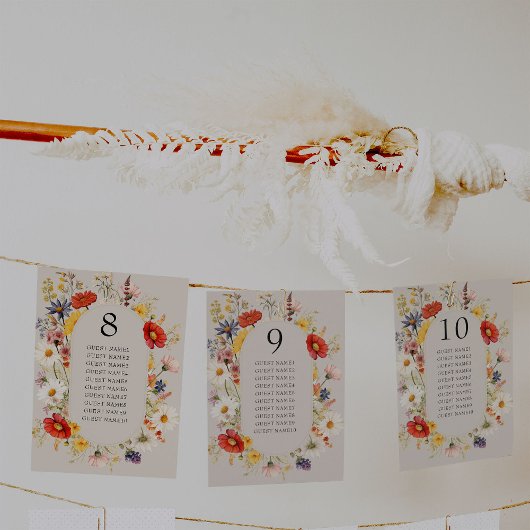 ワイルドフラワー素朴フローラの結婚テーブルプランのカード 招待状