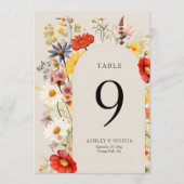 ワイルドフラワー素朴フローラの結婚テーブル番号カード 招待状 (正面)