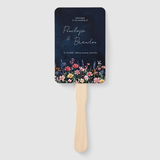 ワイルドフラワー素朴フローラネイビー結婚のタイムライン ハンドファン (正面)