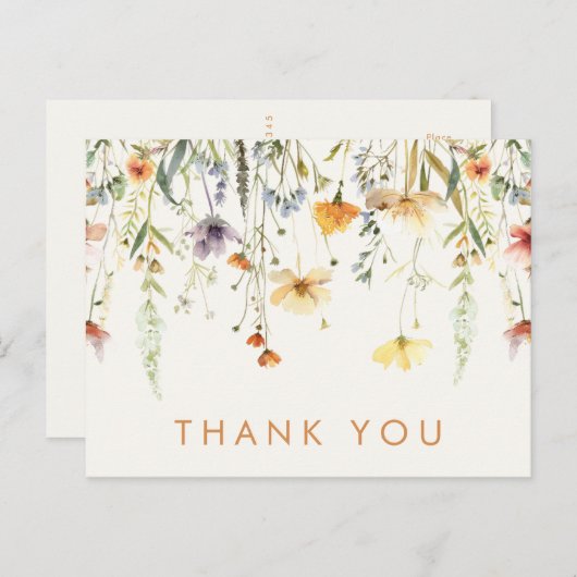 ワイルドフラワー素朴ブライダルシャワーありがとうございました ポストカード (正面/裏面)