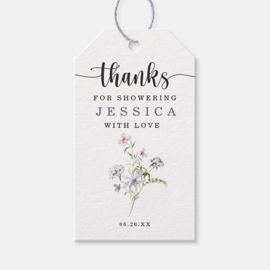 ワイルドフラワー素朴ブライダルシャワーお願いギフトラベル ギフトタグ (正面)