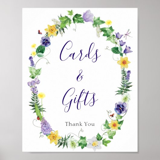 ワイルドフラワー素朴ブライダルシャワーカードのギフトサイン ポスター (正面)