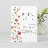 ワイルドフラワー素朴ブライダルシャワー – ボホフローラパーティー 招待状 (スタンド正面)