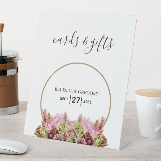 ワイルドフラワー素朴ブーケのウェディングカードとギフト 台座サイン (インサイチュ)