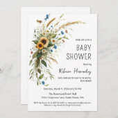 ワイルドフラワー素朴ベイビーシャワー招待状 招待状 (正面/裏面)