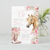 ワイルドフラワー素朴ホースフローラ女性のカーボーイ誕生日 招待状 (スタンド正面)