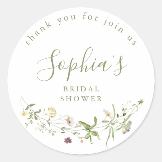 ワイルドフラワー素朴ボエレガントホブライダルシャワー ラウンドシール (正面)