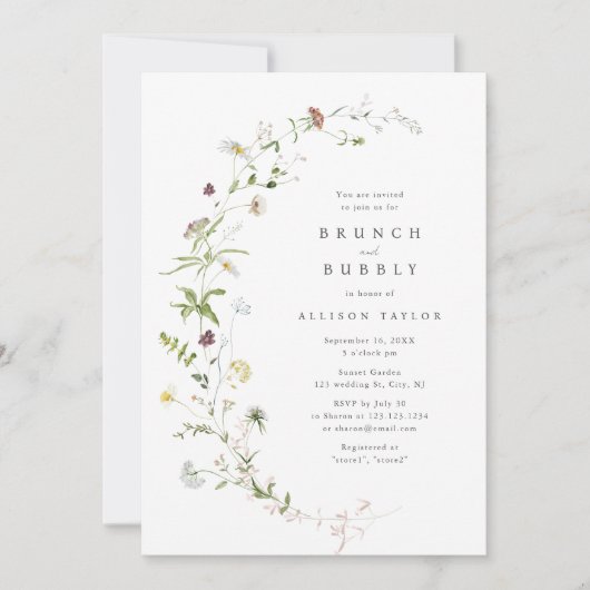 ワイルドフラワー素朴ボエレガントホブライダルシャワー 招待状 (正面)