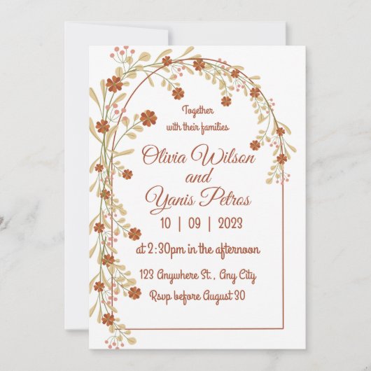 ワイルドフラワー素朴ボエレガントホブライダルシャワー 招待状 (正面)