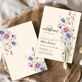 ワイルドフラワー素朴ボホニュートラルフローラベビースシャワー 招待状