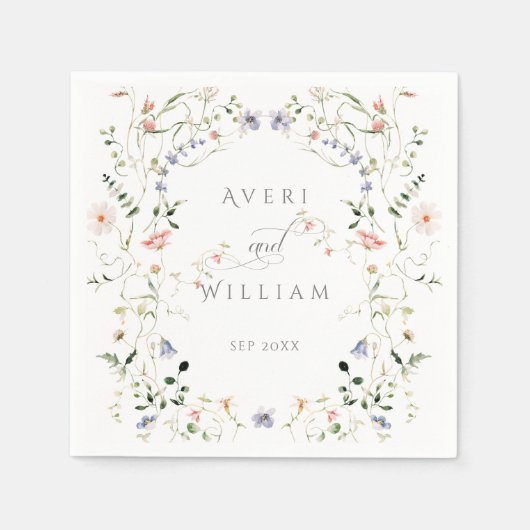 ワイルドフラワー素朴ボホフローラ結婚ズ スタンダードカクテルナプキン (正面)