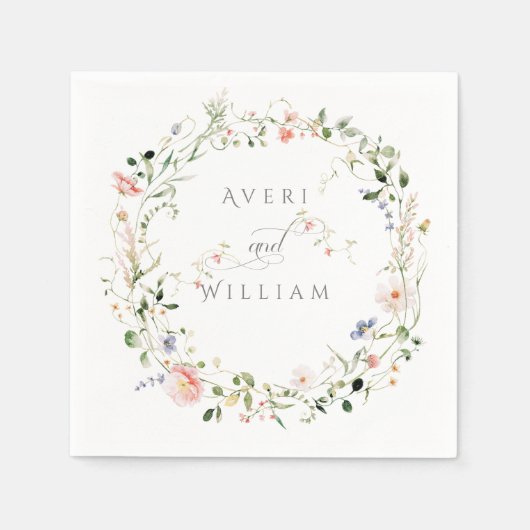 ワイルドフラワー素朴ボホフローラ結婚ズ スタンダードカクテルナプキン (正面)