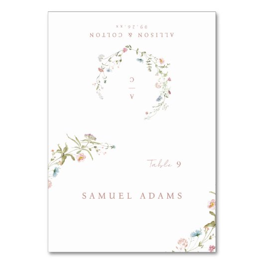 ワイルドフラワー素朴ボホ折り畳み式座席表 テーブルナンバー (正面)