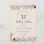 ワイルドフラワー素朴ボホ31番誕生日シンプルベージュ 招待状 (正面/裏面)