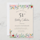 ワイルドフラワー素朴ボホ51番誕生日シンプルベージュ 招待状 (正面)