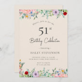 ワイルドフラワー素朴ボホ51番誕生日シンプルベージュ 招待状 (正面/裏面)