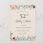 ワイルドフラワー素朴ボホ52番誕生日シンプルベージュ 招待状 (正面/裏面)