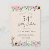 ワイルドフラワー素朴ボホ54th誕生日シンプルベージュ 招待状 (正面/裏面)