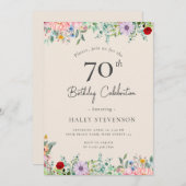 ワイルドフラワー素朴ボホ70番誕生日ベージュシンプル 招待状 (正面/裏面)