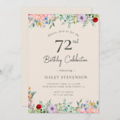 ワイルドフラワー素朴ボホ72番誕生日シンプルベージュ 招待状 (正面/裏面)