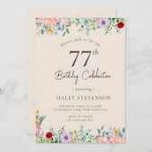 ワイルドフラワー素朴ボホ77番誕生日ベージュシンプル 招待状 (正面/裏面)