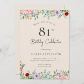 ワイルドフラワー素朴ボホ81番誕生日シンプルベージュ 招待状 (正面/裏面)