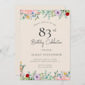 ワイルドフラワー素朴ボホ83番誕生日シンプルベージュ 招待状 (正面/裏面)