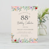 ワイルドフラワー素朴ボホ88誕生日ベージュシンプル 招待状 (スタンド正面)