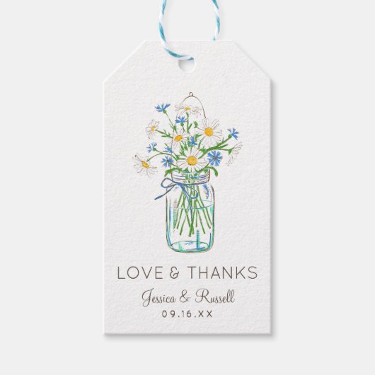 ワイルドフラワー素朴メイスンの瓶愛と感謝してい ギフトタグ (正面)