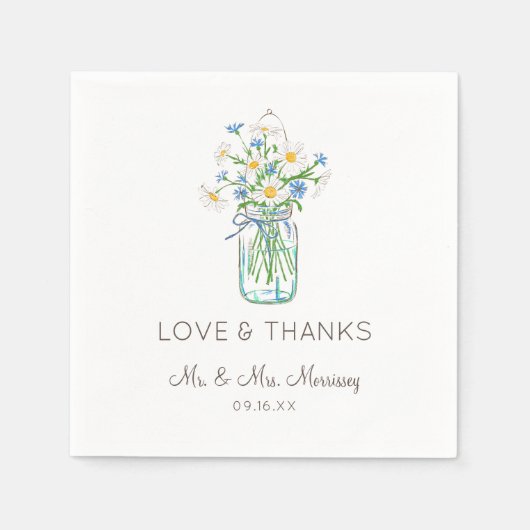 ワイルドフラワー素朴メイスンの瓶愛と感謝してい スタンダードカクテルナプキン (正面)