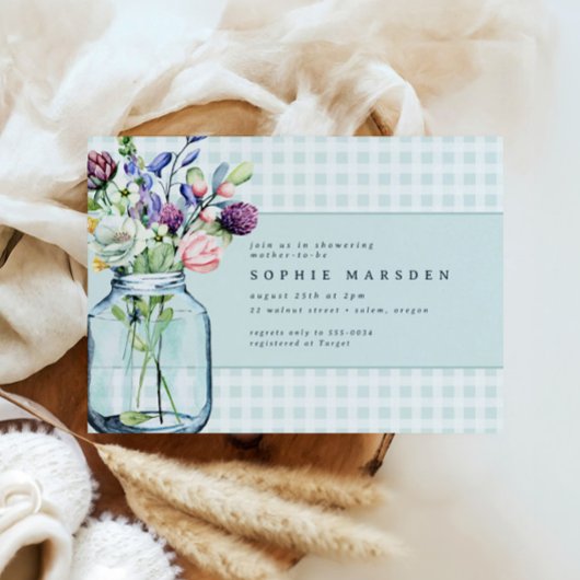 ワイルドフラワー素朴メイスンジャックピクニックベイビーシャワー 招待状